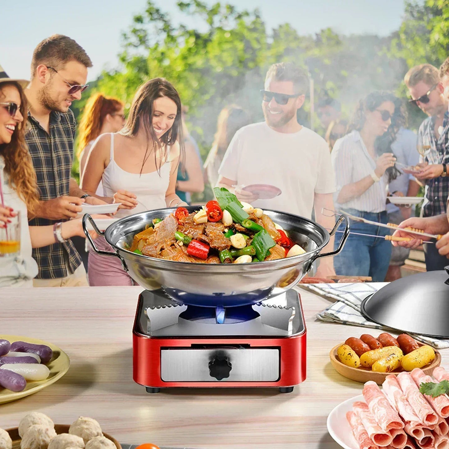 Portable Camping Stove with Adjustable Firepower Drawer Alcohol Stove For Outdoor Barbecue Camping Equipment