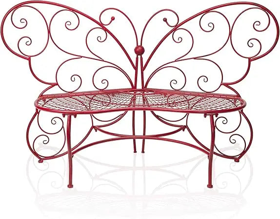 Alpine Corporation 62" x 26" Outdoor 2 Person Metal Butterfly Shaped Garden Bench, Red
