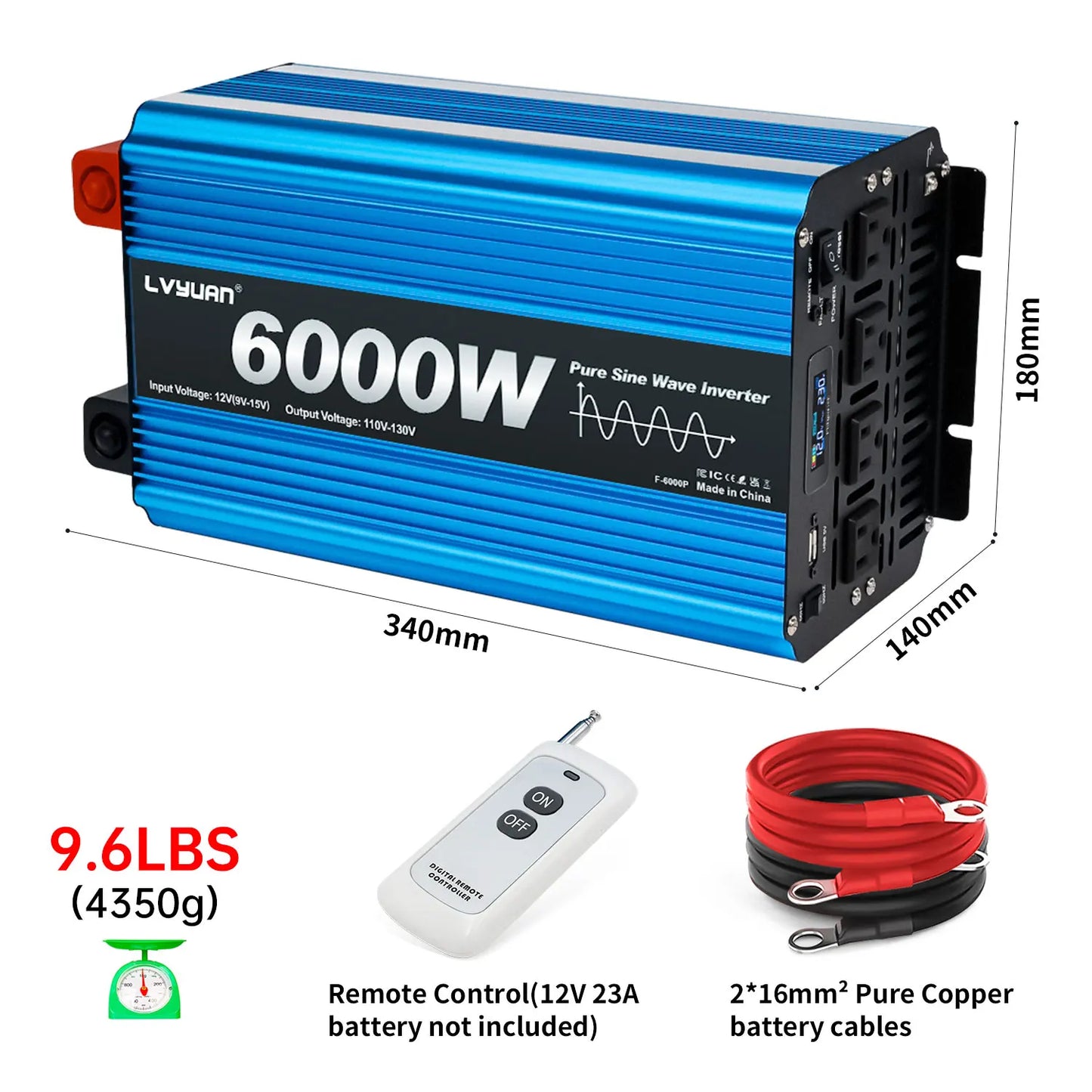 DC12V AC110V 6000W Pure Sine Wave US Socket Off Grid Power Generation System Professional Power Inverter