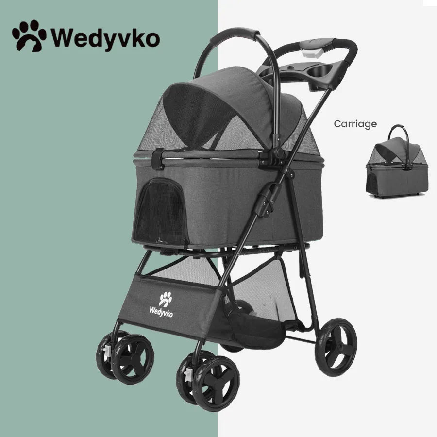 Wedyvko Portable Cart for Small Dogs One-Click Folding Clip Stroller with Basket