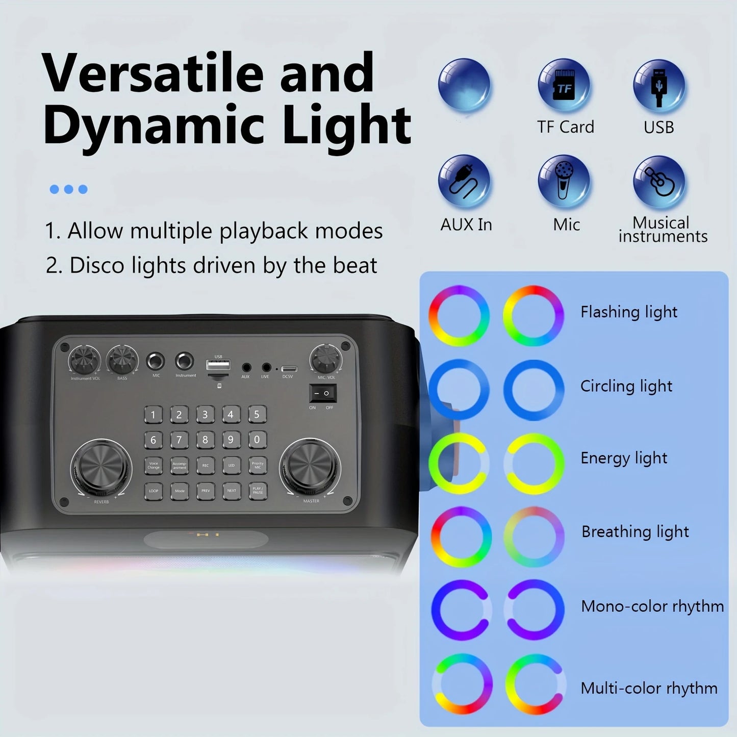 T19-T Karaoke machine with 2 wireless microphones, black Karaoke speakers with bass/treble adjustment