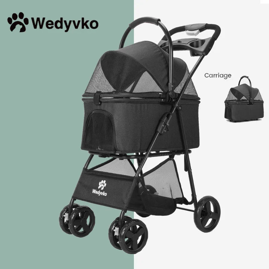Wedyvko Portable Cart for Small Dogs One-Click Folding Clip Stroller with Basket