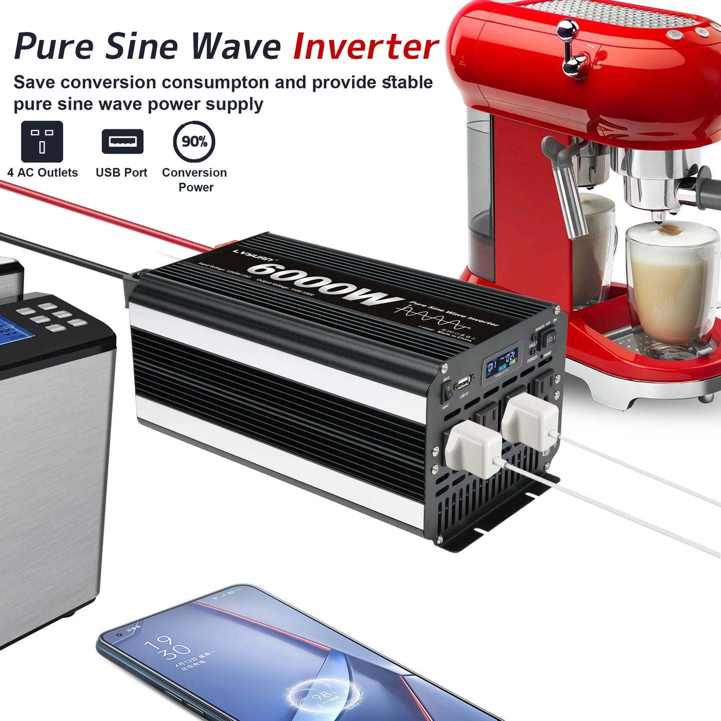 DC12V AC110V 6000W Pure Sine Wave US Socket Off Grid Power Generation System Professional Power Inverter