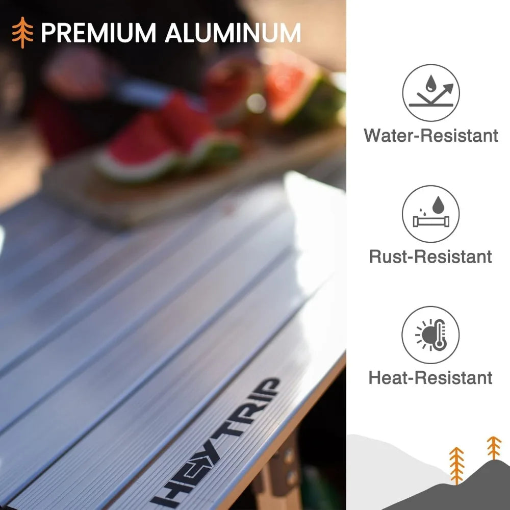 Folding Camping Table with Storage Bag Roll-Up Aluminum Portable Beach Table Adjustable Height Picnic Tables