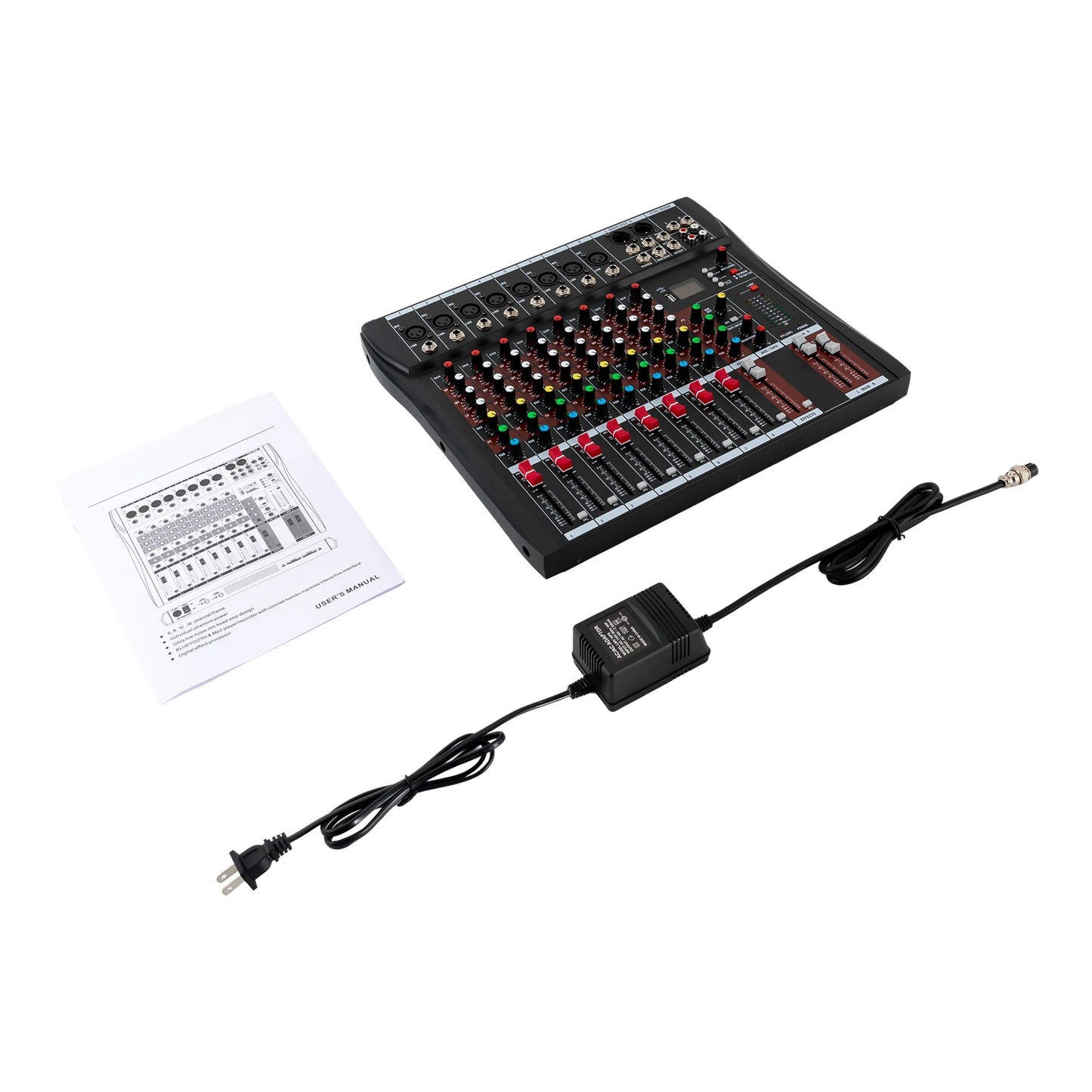 7/8-Channel Professioneller Mixer, Soundboard Konsole with Bluetooth USB PC Recording Input XLR Microphone Jack