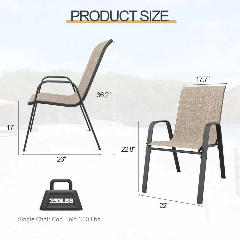 Patio Dining Chairs Set of 4 Outdoor Stackable Dining Chairs for All Weather 330lbs Capacity Heavy Duty Textilene Fabric