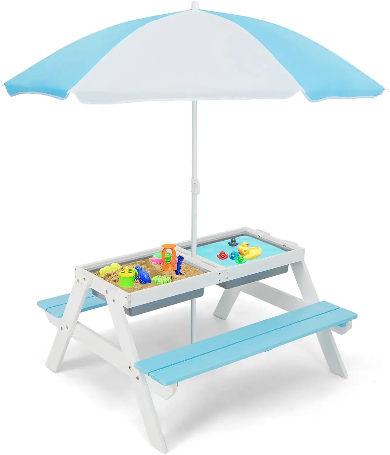 Kids Picnic Table, Table w/ 2 Removable Box & Umbrella, Kids Picnic Tables for Outdoors Backyard Garden