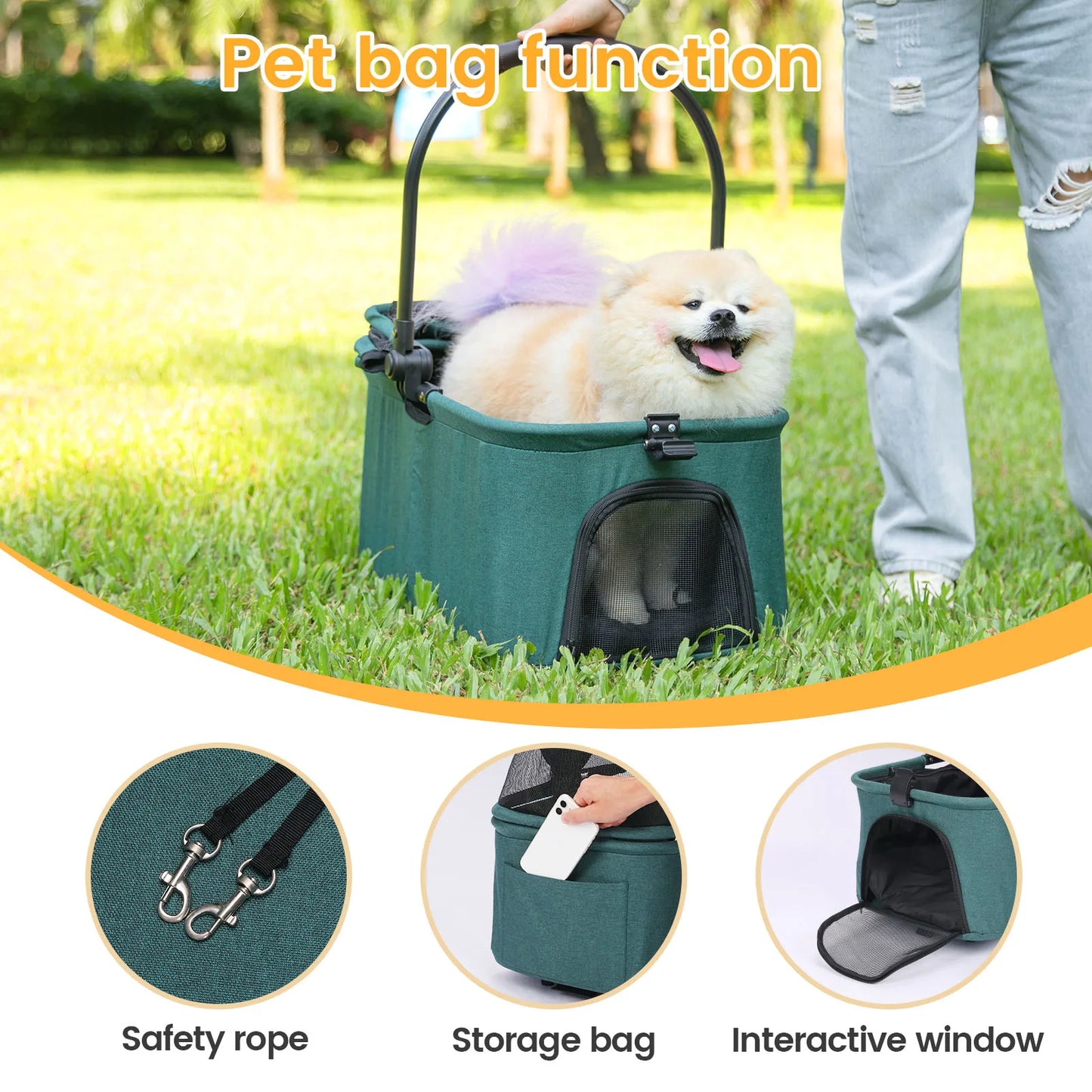 Wedyvko Portable Cart for Small Dogs One-Click Folding Clip Stroller with Basket