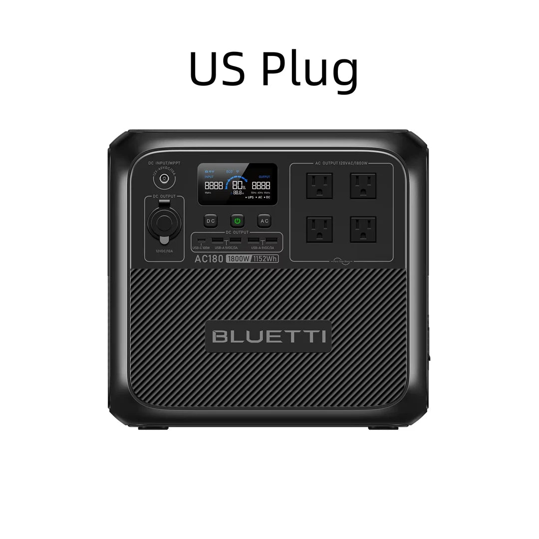 [US Plug] BLUETTI AC180 1152Wh 1800W Protable Power station LiFePO4 Solar Generator 3500+ Cycles For Camping Hiking Fish Trips