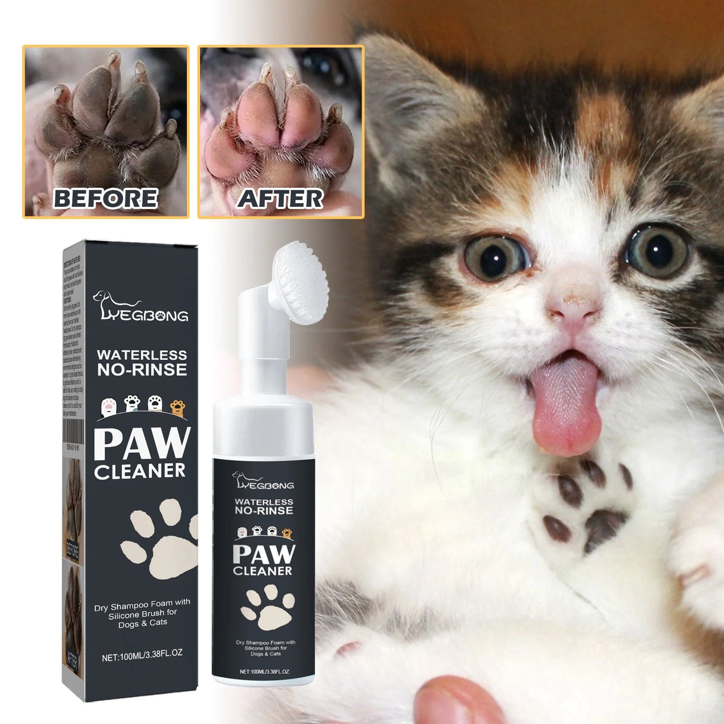 Yegbong 100ml Pet Paw Foam Cleaner Pet Foot Cleaning Wash Dog Cat Gentle Nourish Paw Remove Dirt Waterless Pet Foot Clean Mousse