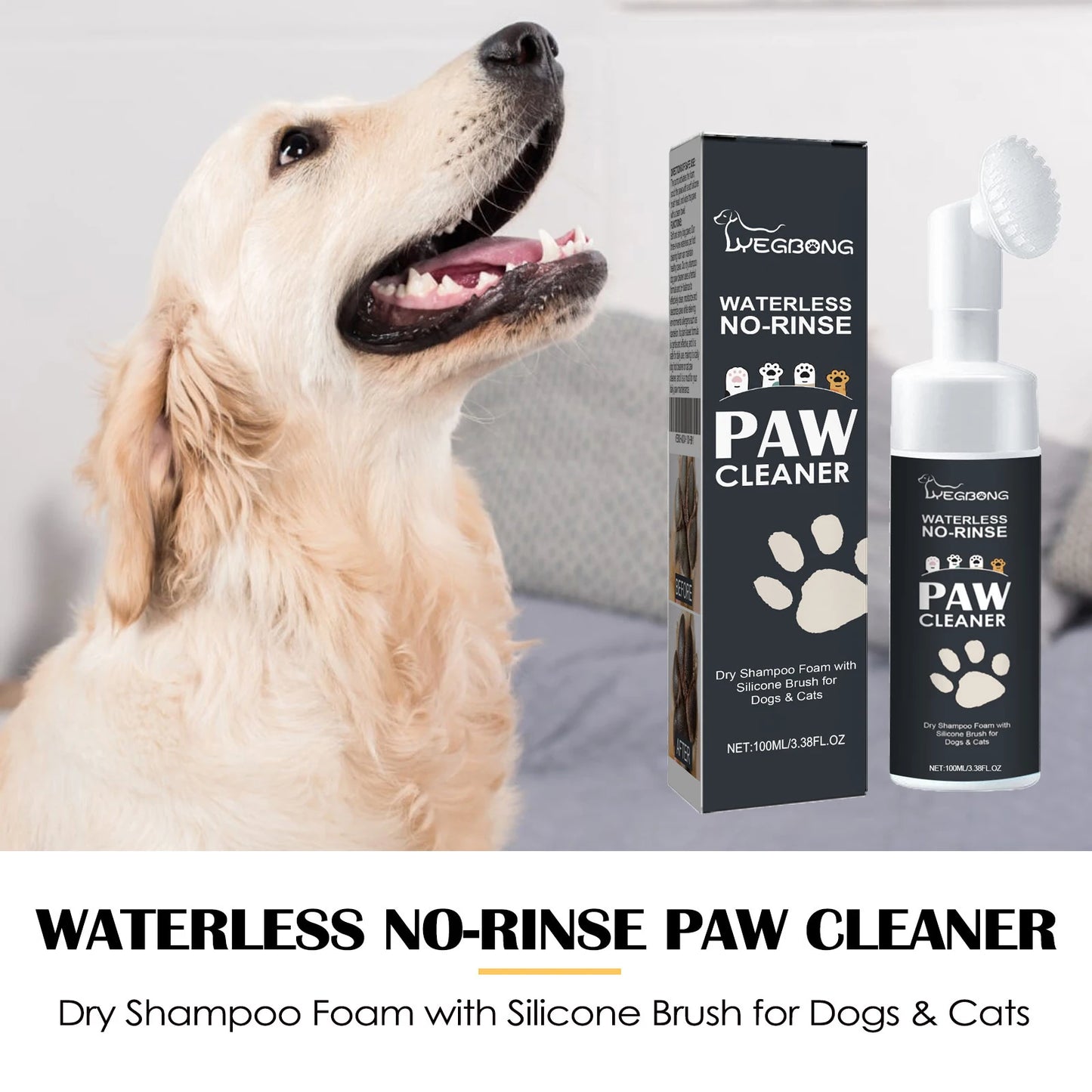 Yegbong 100ml Pet Paw Foam Cleaner Pet Foot Cleaning Wash Dog Cat Gentle Nourish Paw Remove Dirt Waterless Pet Foot Clean Mousse