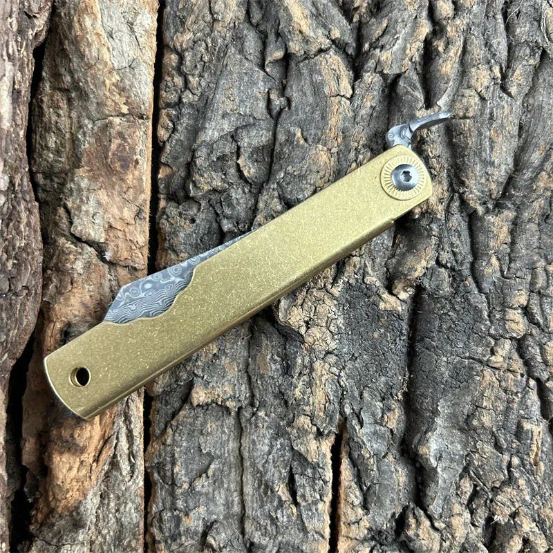 Pocket Folding Knife Damascus Steel Blade Copper Alloy Handle EDC Survival Portable Multi-tool Durable Camping Tools Knives