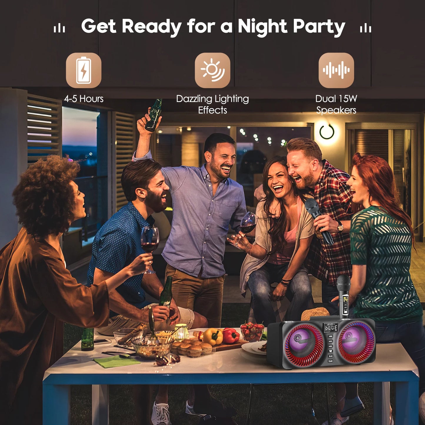 Portable Karaoke Machine Karaoke with 15W Bluetooth Speaker 2 Wireless Karaoke Microphone Rechargeable Microphone Slot for Home