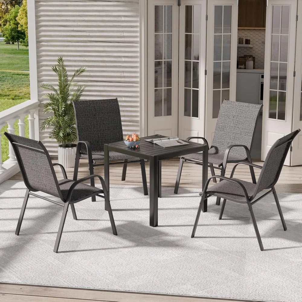 Patio Chairs Set of 4, Outdoor Stackable Dining Chairs for All Weather, Breathable Metal Modern Outdoor Furniture