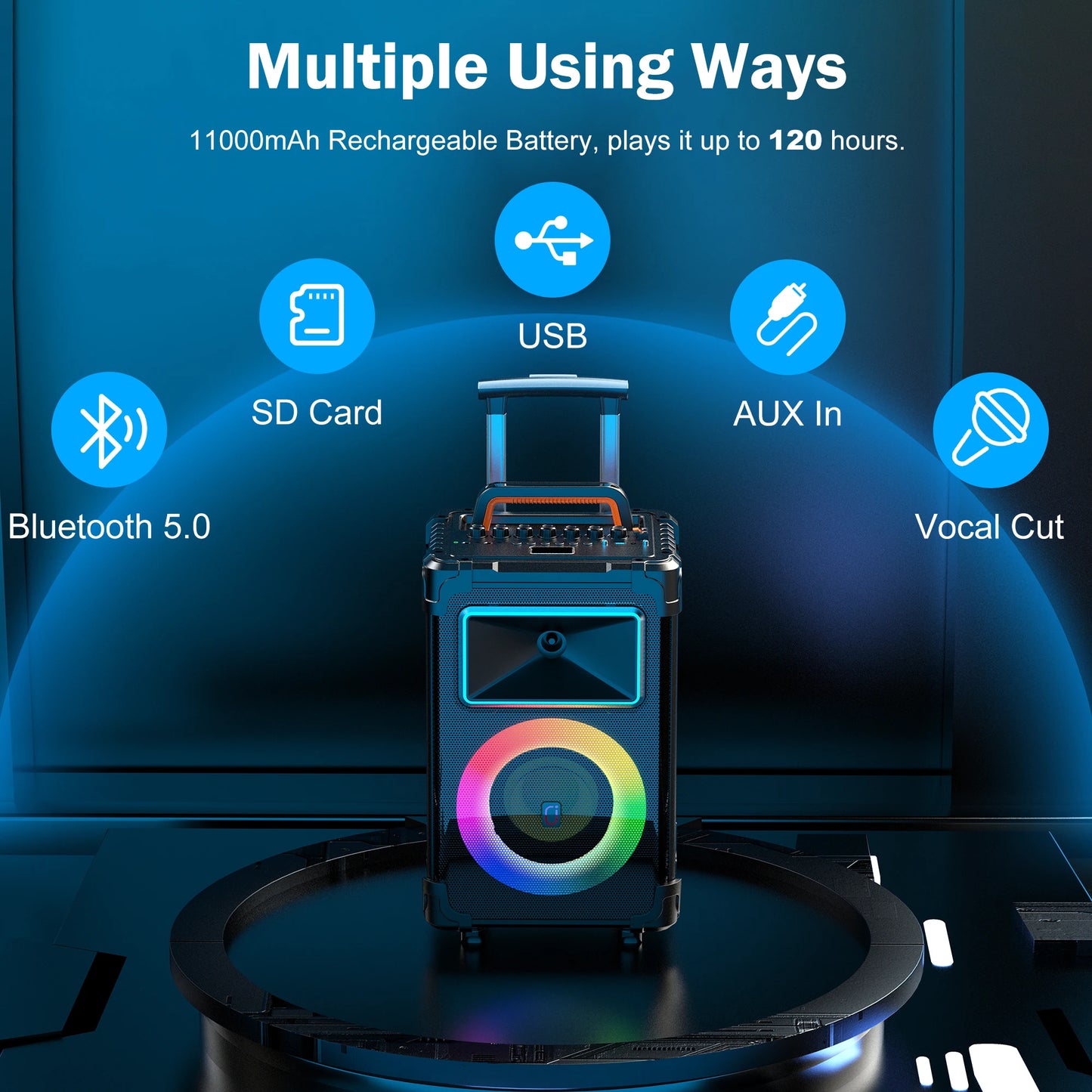 Karaoke Machine with 2 Wireless Microphones, 11000mAh Portable Speaker Set Bluetooth 5.0 Rechargeable PA System with TWS,FM, REC