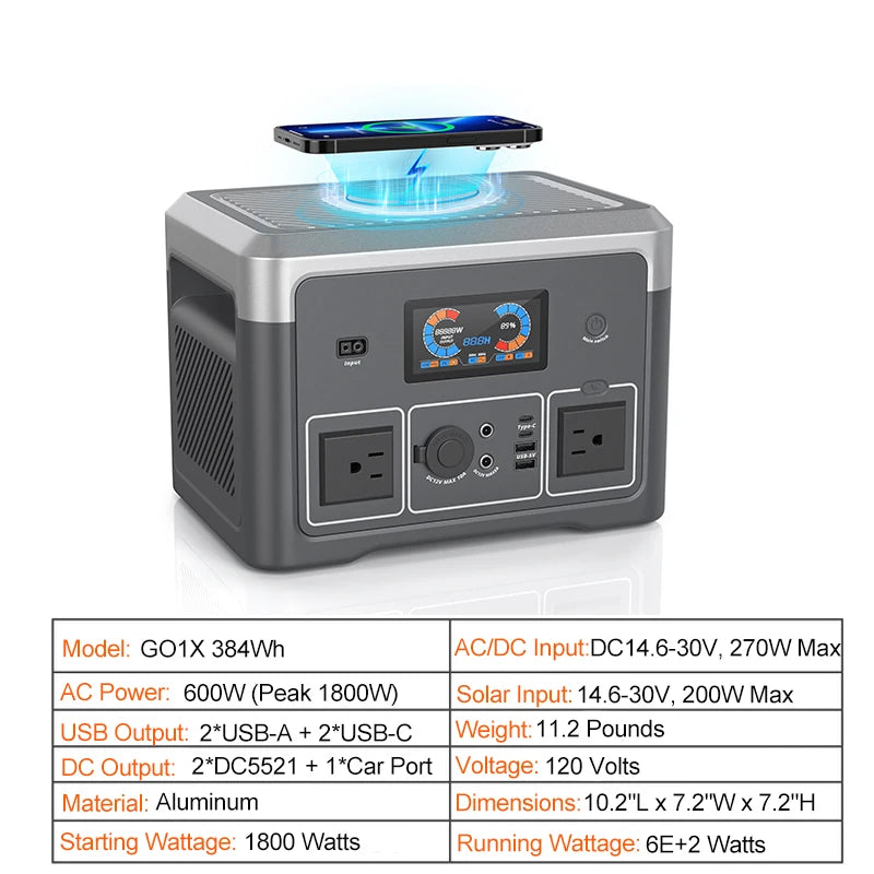 Portable Power Station 665.6Wh LiFePO4 Battery with 2x 600W AC Outlets(Surge 1800W) for Outdoor Camping RV Home Music Player