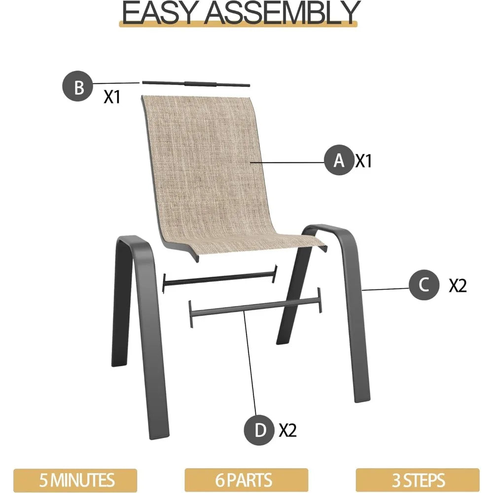 Patio Dining Chairs Set of 4 Outdoor Stackable Dining Chairs for All Weather 330lbs Capacity Heavy Duty Textilene Fabric