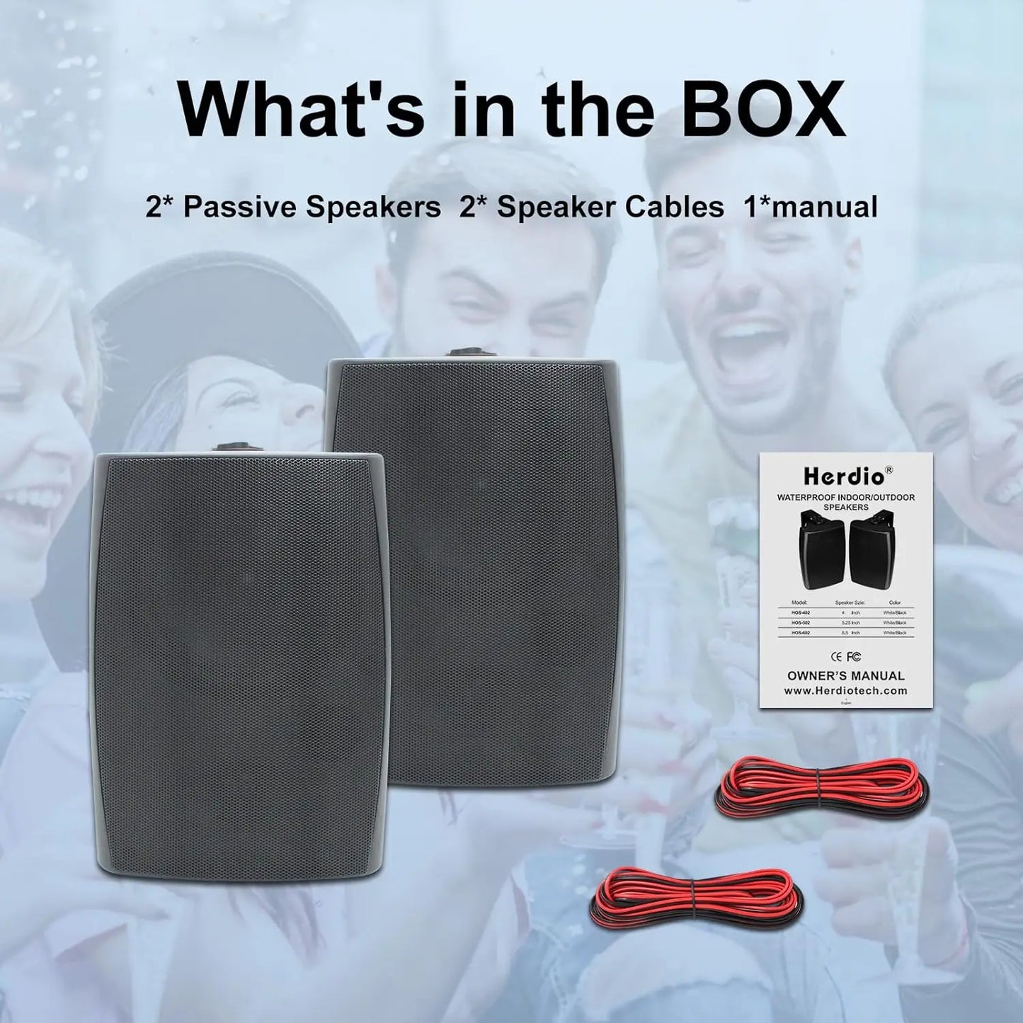 Herdio 2PCS 400W 6.5‘’ Passive Outdoor Speakers Wired Waterproof 2 Way Wall Mounted Speakers With Powerful Bass For Patio Home