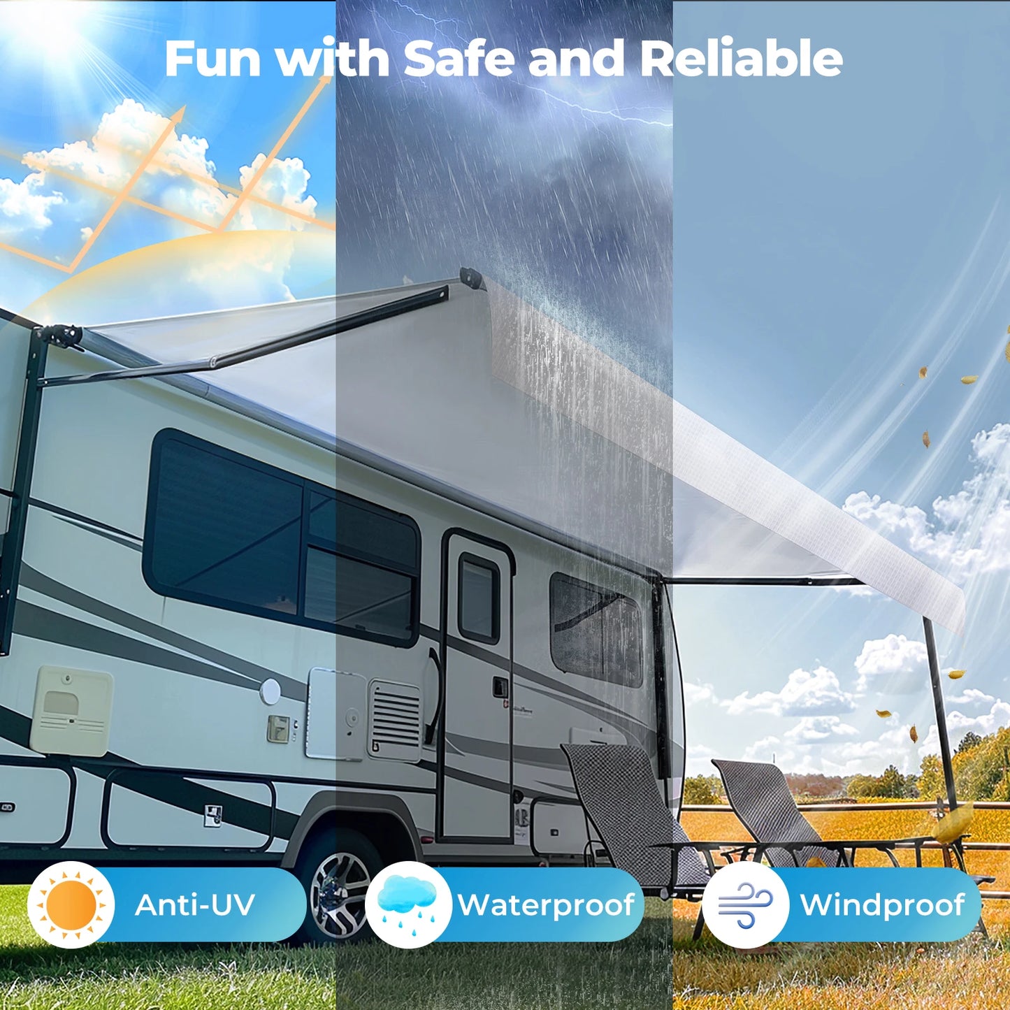 RV Awning Fabric Replacement Premium Weatherproof Vinyl Universal Outdoor Canopy for Campers Trailers and RV Awnings White