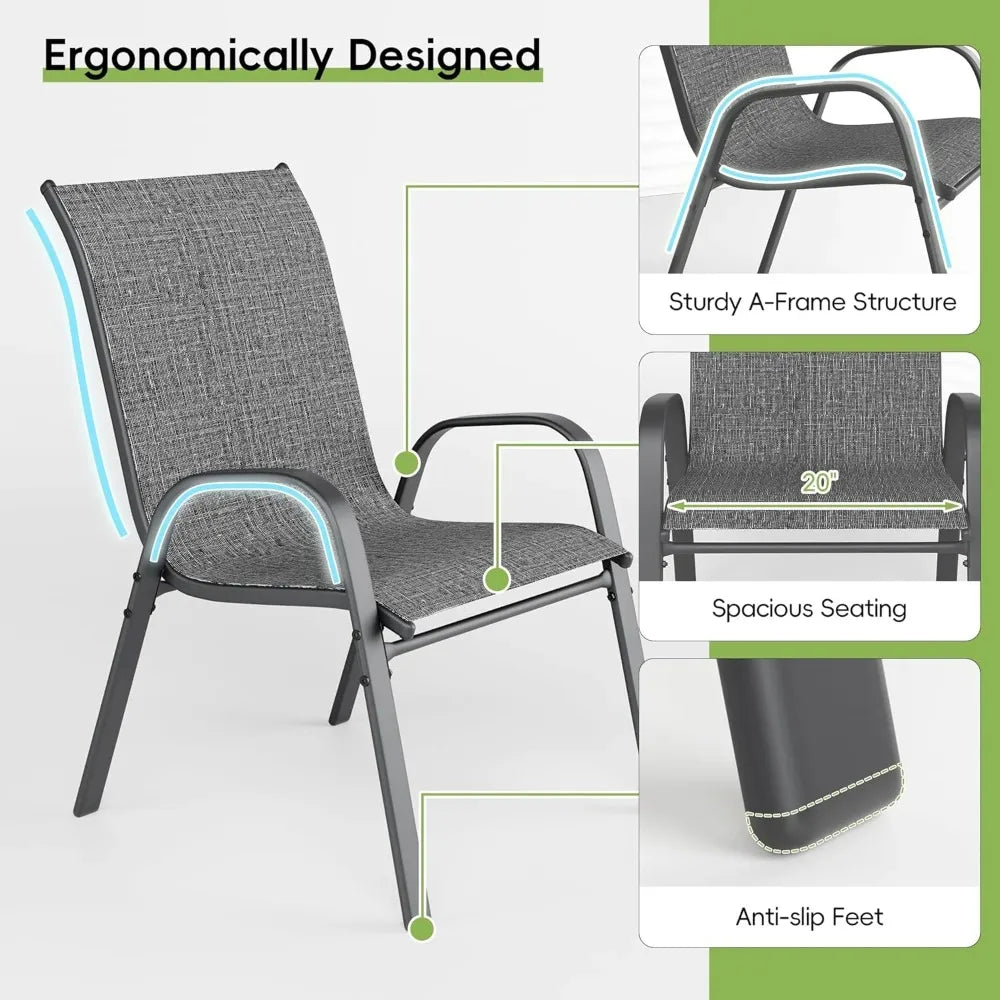 Patio Chairs Set of 4, Outdoor Stackable Dining Chairs for All Weather, Breathable Metal Modern Outdoor Furniture