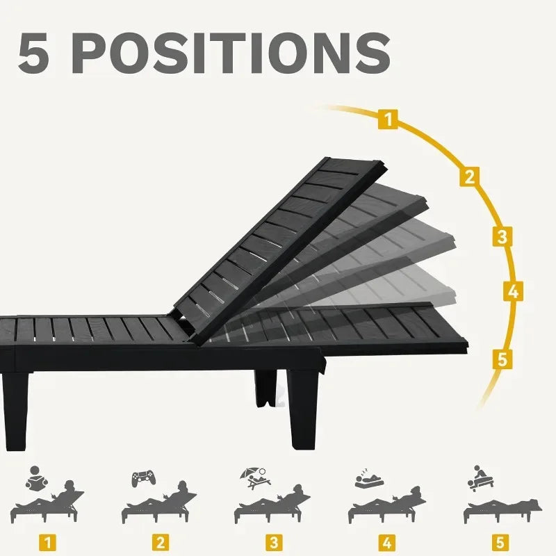 Outdoor Chaise Lounge, Pool Lounge Chair w/ 5-Level Backrest, Waterproof & Easy Assembly Patio Lounge Chair