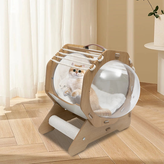 Cat Dog MDF Modern Pet Bed House Spaceship Space Capsule with Cushion and Acrylic Dome
