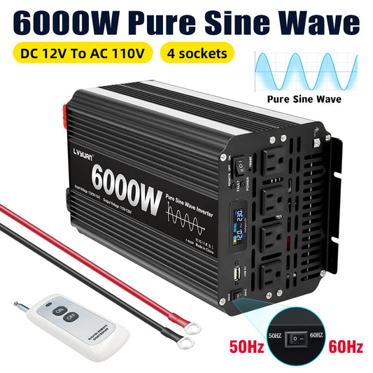 DC12V AC110V 6000W Pure Sine Wave US Socket Off Grid Power Generation System Professional Power Inverter