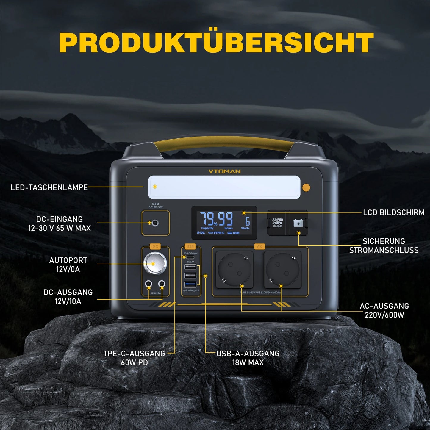 VTOMAN JUMP 600X Power Stations 299Wh LiFeP04 Battery Emergency Backup High-power Power Supply Camping Equipment Generator