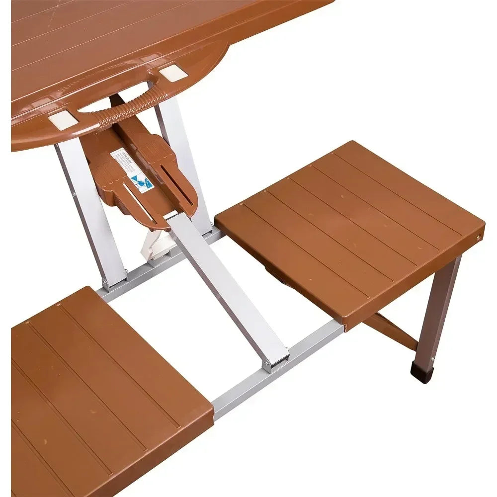 Picnic Table and Umbrella Combo - Brown Desk Camping Supplies Dining Tables Chair Outdoor Tourist Furniture