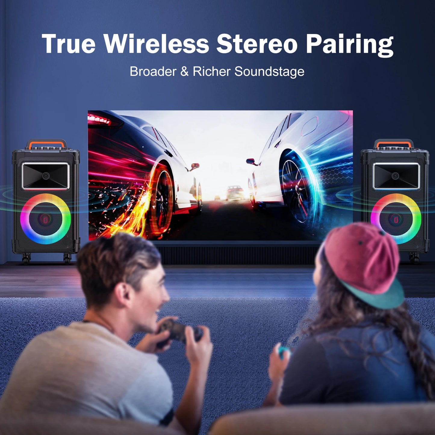 Karaoke Machine with 2 Wireless Microphones, 11000mAh Portable Speaker Set Bluetooth 5.0 Rechargeable PA System with TWS,FM, REC