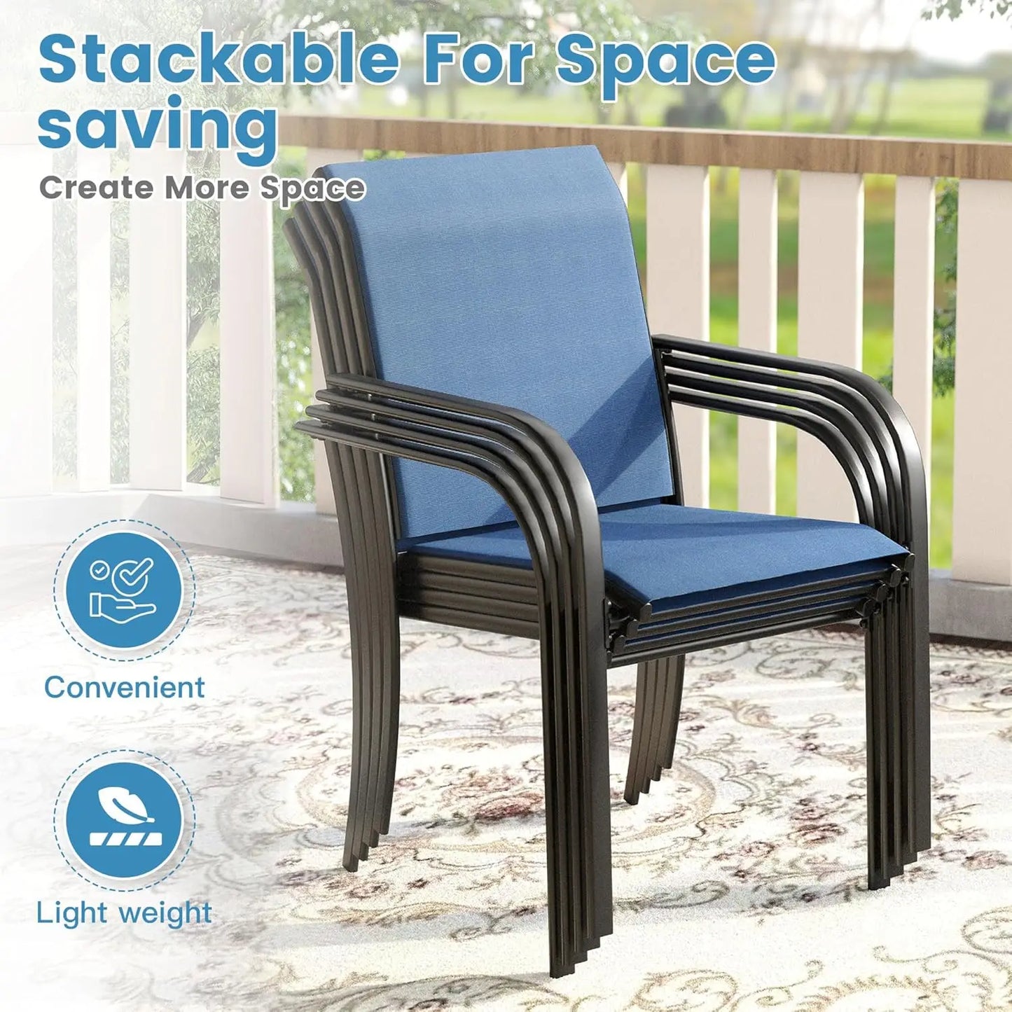 5 Pieces Outdoor Dining Table Chair Set, Patio Dining Set with 1 Black Square Curved Legs Table with and Umbrella Hole