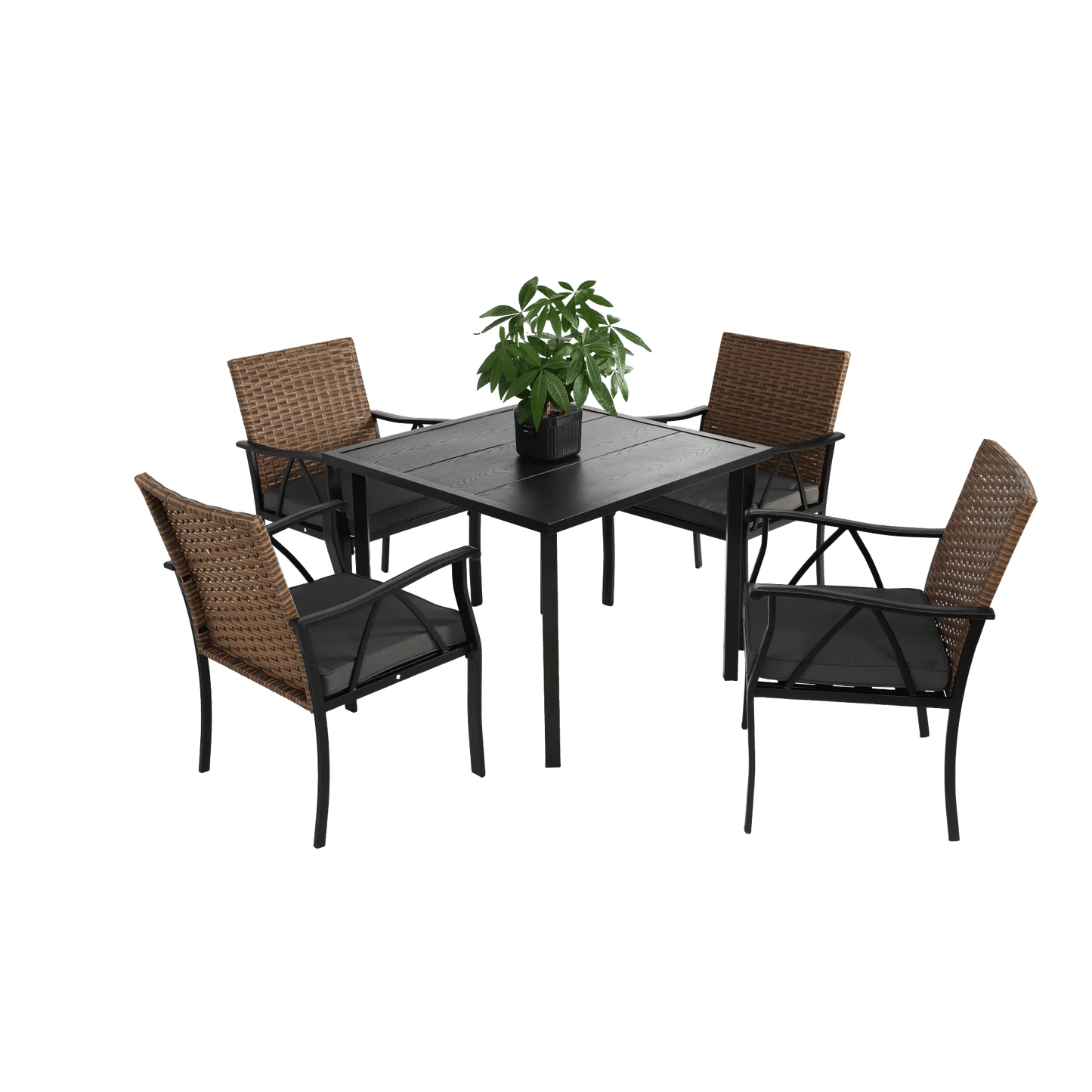 5 Pieces Outdoor Patio Dining Set,Wicker Patio Table and Chairs Set of 4,Outdoor Rattan Dining Table