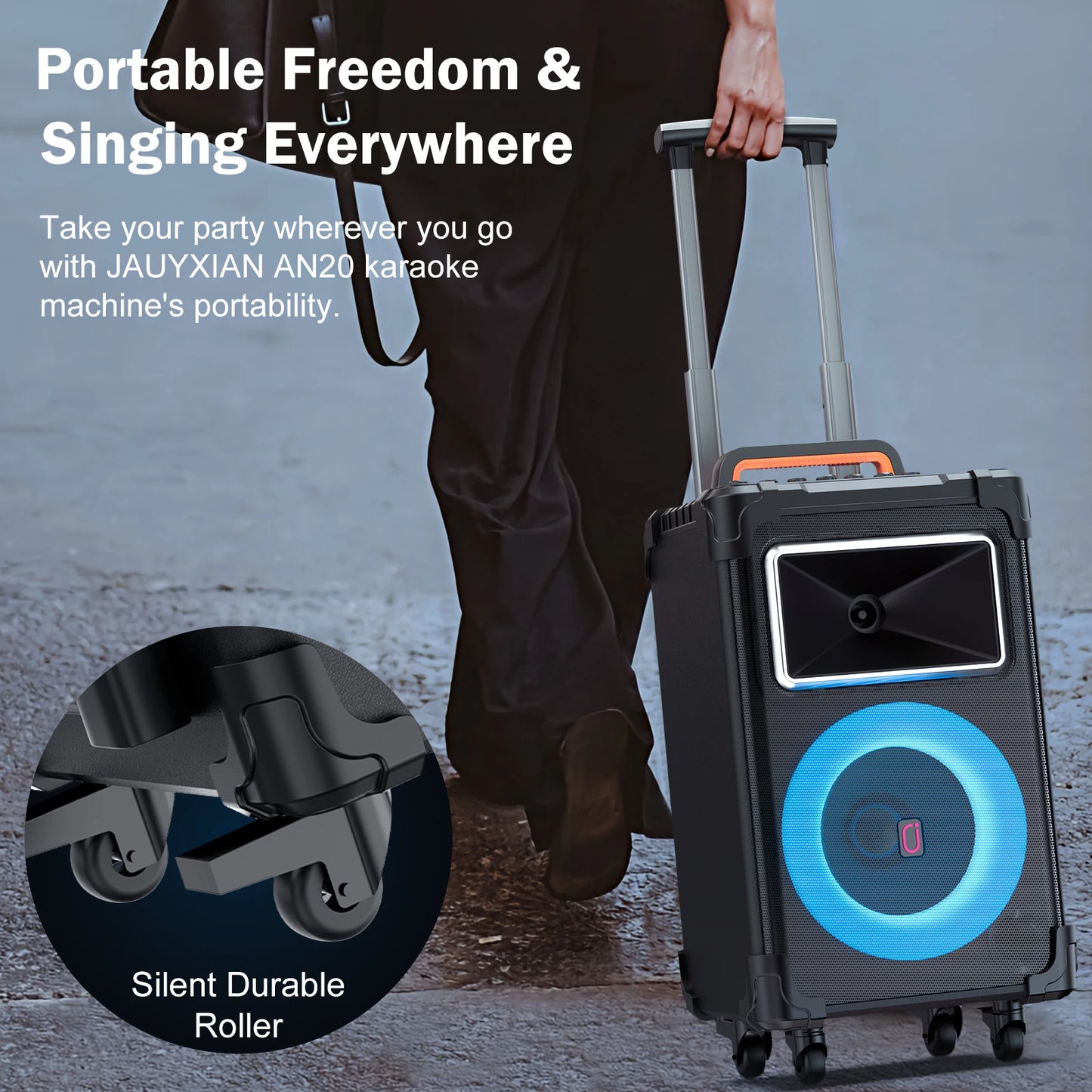 Karaoke Machine with 2 Wireless Microphones, 11000mAh Portable Speaker Set Bluetooth 5.0 Rechargeable PA System with TWS,FM, REC