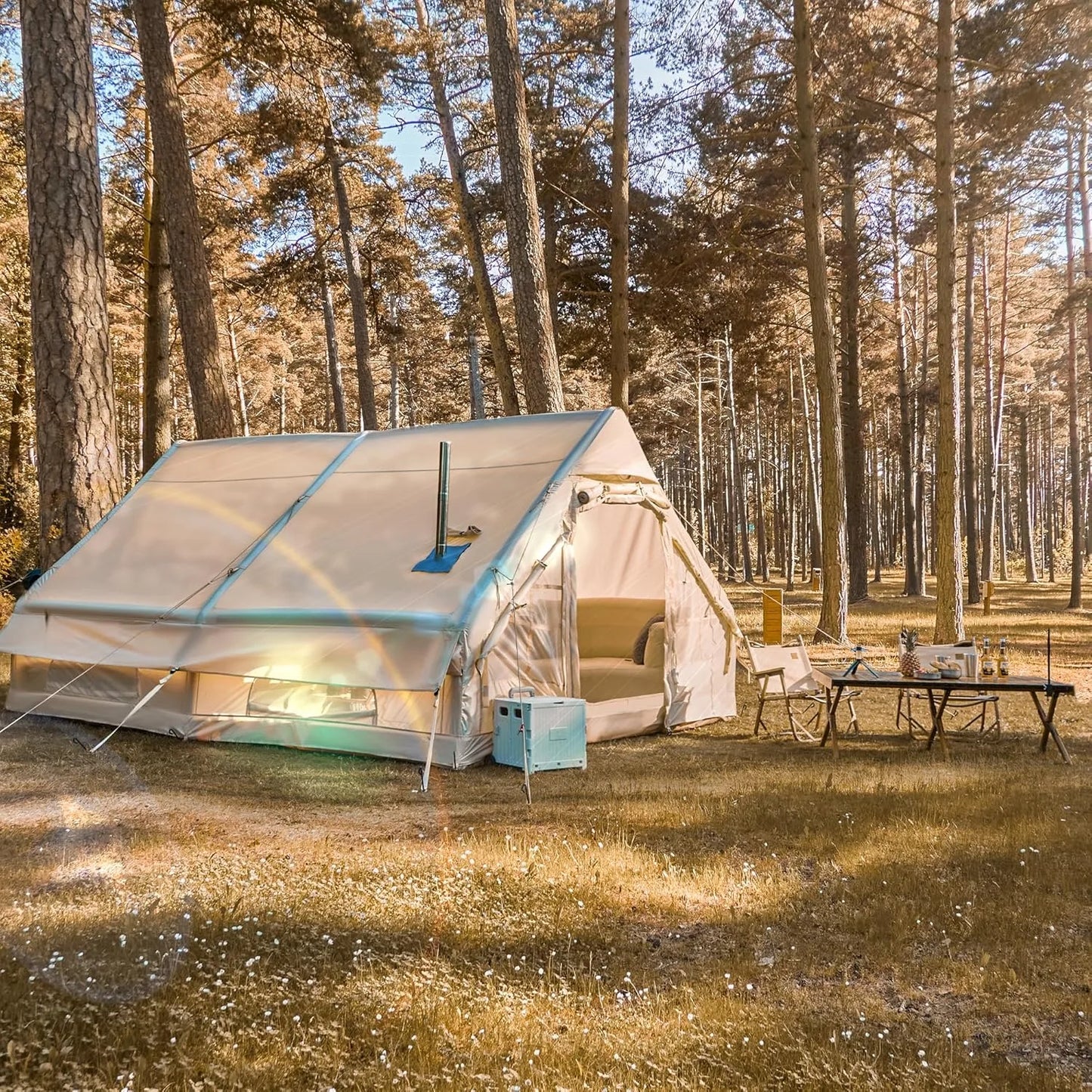 Inflatable Camping Tents 8-10 Person ,129 Square Large Inflatable Camping Tent with Stove Jack,Blow up Tent With Mesh Windows