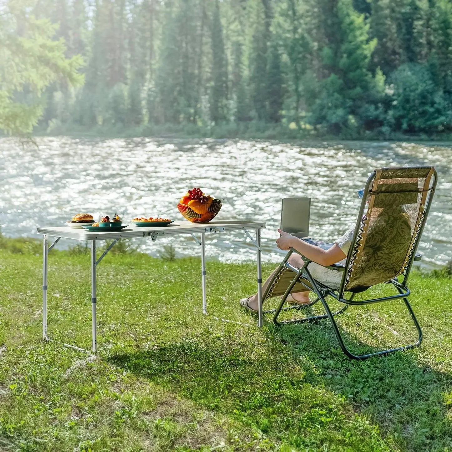 4ft Adjustable Height Folding Aluminum Picnic Table - Lightweight Portable Outdoor Table for Camping, Beach, and Parties