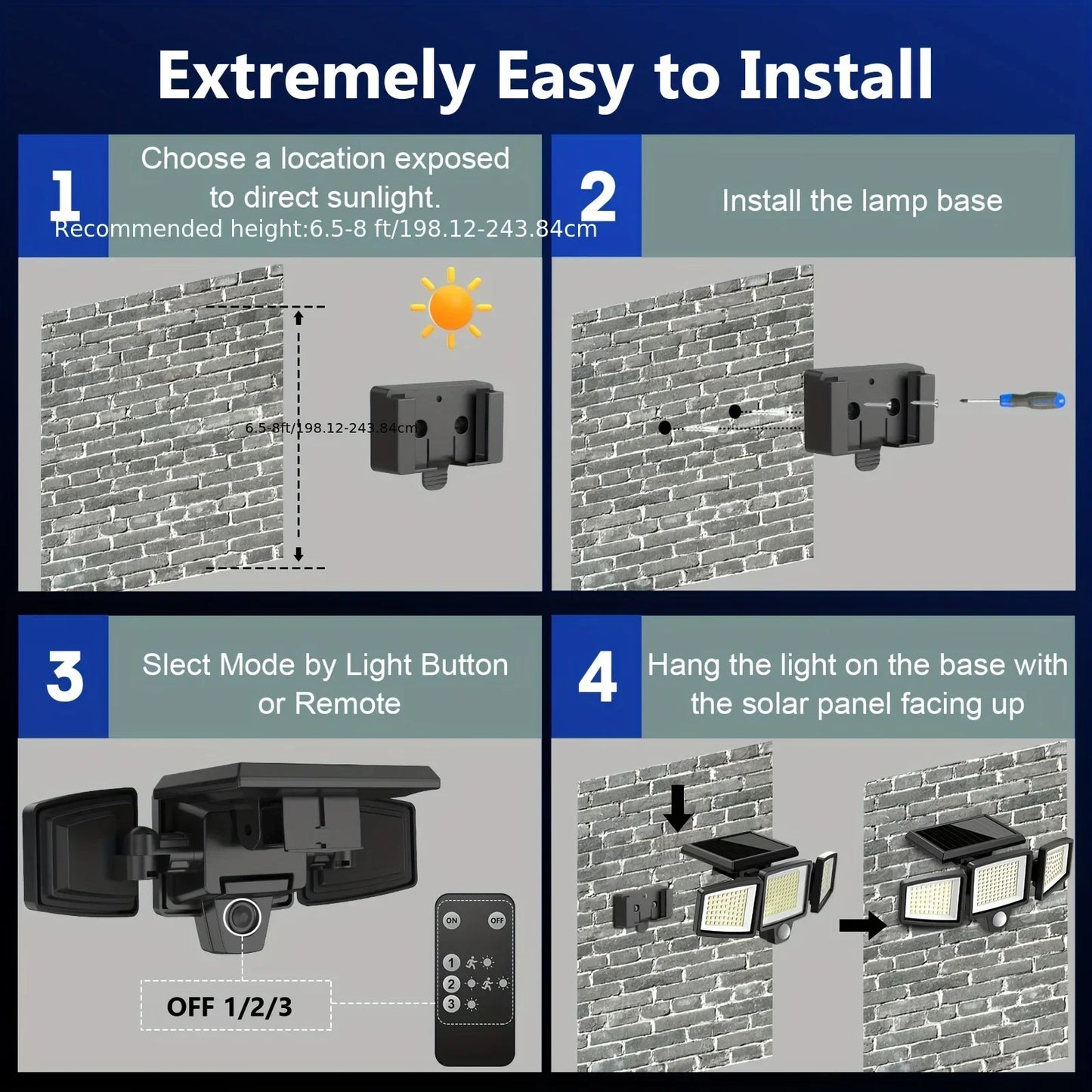 (5/4/3/2/1PCS)IP65Waterproof 3Heads Solar Outdoor Light, 210LED 2500LM Motion Sensor Security Light with Wireless Remote Control