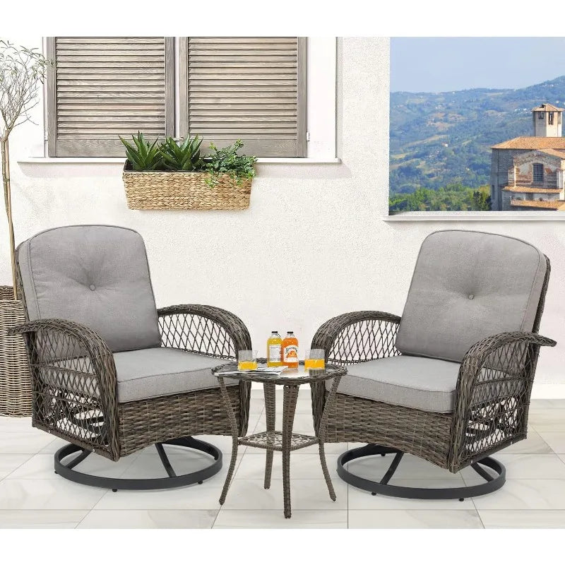 EROMMY 3 Pieces Outdoor Swivel Rocker Patio Chairs, 360 Degree Rocking Patio Conversation Set with Thickened Cushions