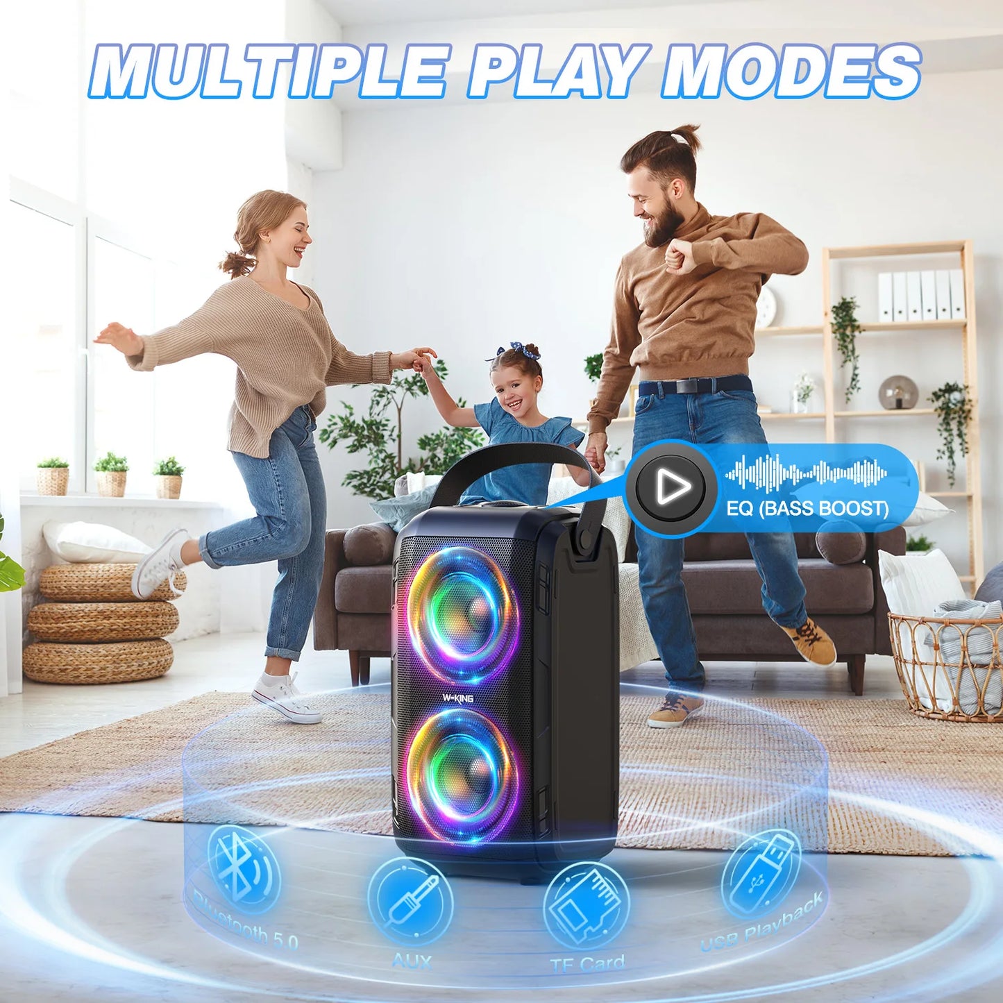 W-KING 80W Bluetooth Speaker with Wireless Microphone, Portable Loud Party Bluetooth Speaker-2 Full Range Drivers/Deep Bass