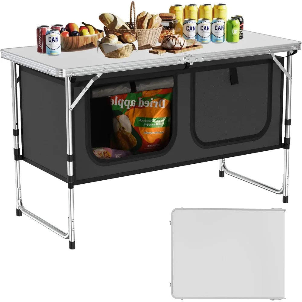 Folding Camping  with Storage, Lightweight & Portable, 3 Heights Adjustable Folding, Outdoor Tables