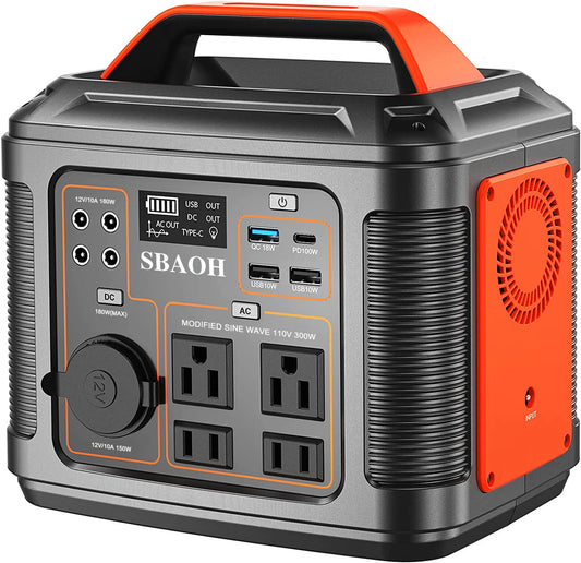 Portable Power Station 300W 296Wh Solar Generator with Quick Charge 110V AC Outlets DC Ports and LED Flashlight