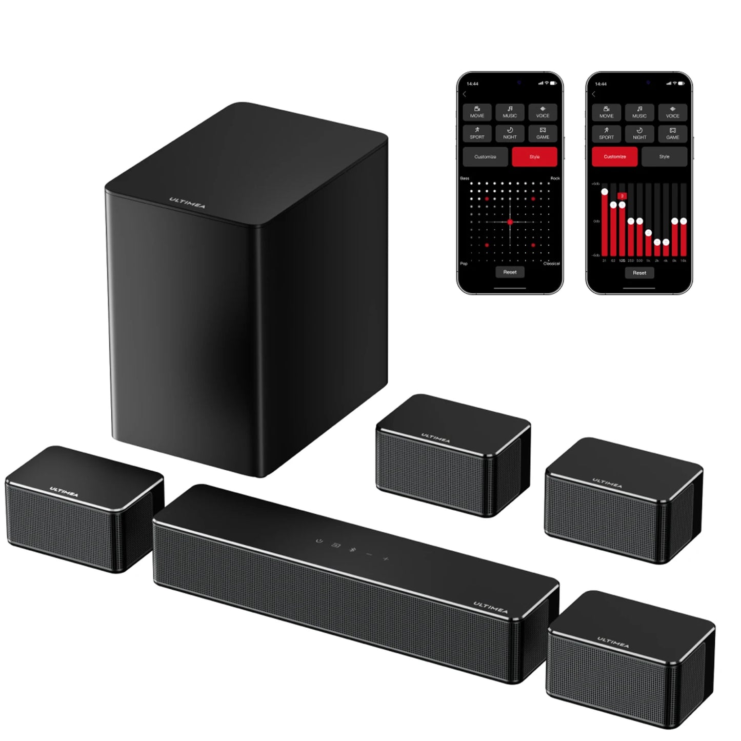 ULTIMEA 7.1 Surround Soundbar, 3D Virtual Surround Sound System with Subwoofer,2 Rear Speakers, Home Theater TV Speakers,Black