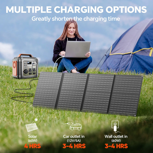 296Wh 300W Camping Power Station,Modified Sine Wave 110V AC Outlet, Solar Generator Lithium Battery Home Backup,60W Solar Panel