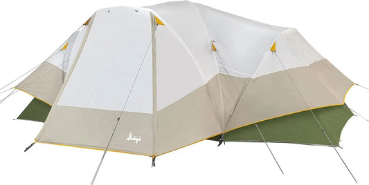 8 Person Hybrid Dome Family Camping Tent with 2 Rooms, Room Divider, Separate Entries, Full Fly, and Vestibule Storage