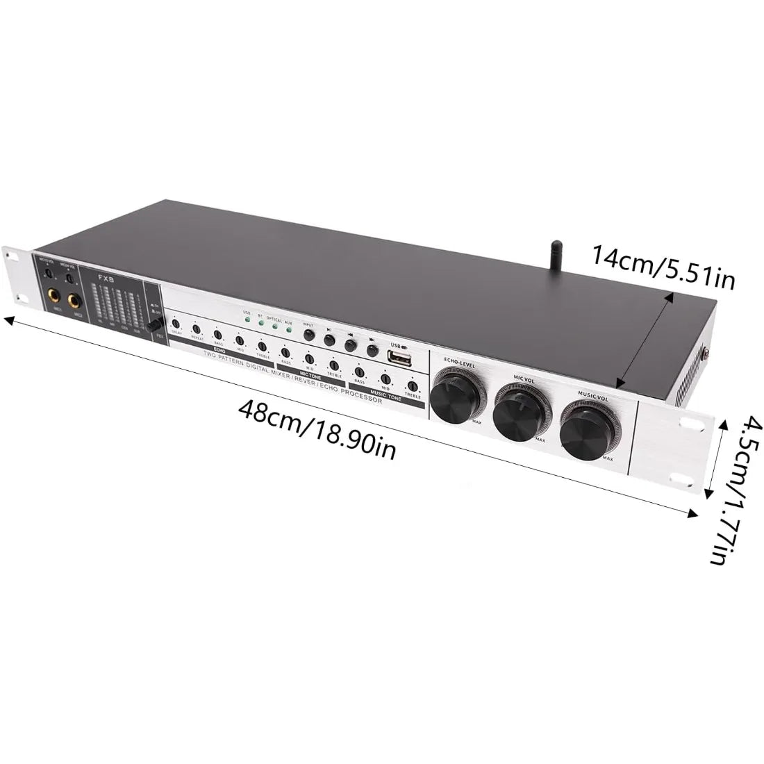 Professional 4-Mic Karaoke Mixer, Non-slip, Ati-howling, Bluetooth & USB & Optical Audio with Anti-Feedback & EQ Controls