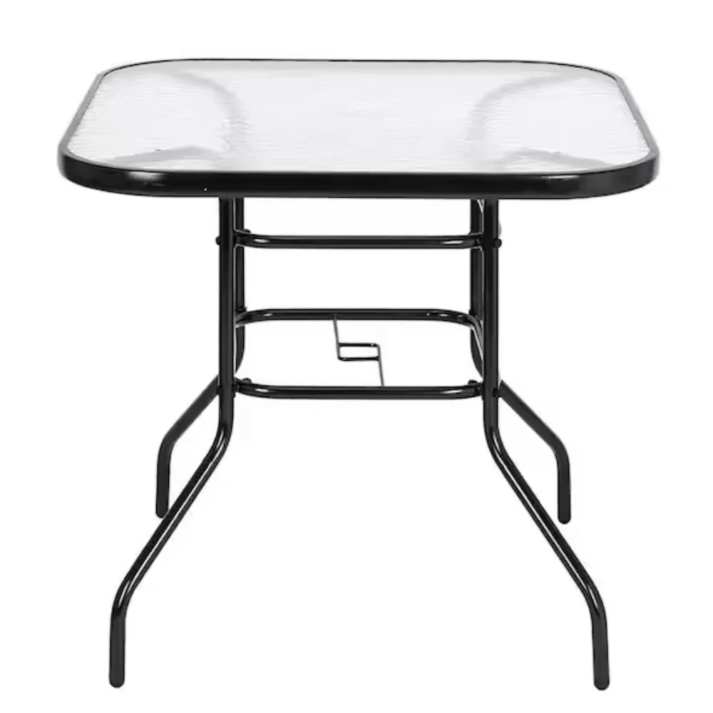 Outdoor Dining Table with 1.8” Umbrella Hole,Coffee Table with Toughened Glass Top, Patio Glass Side Table for Backyard