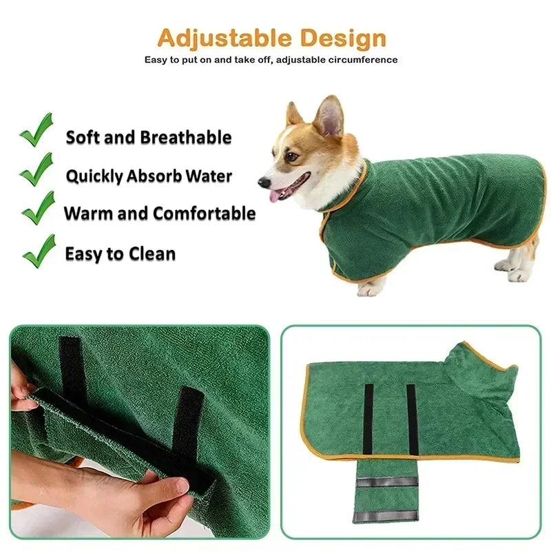 1pc Pet Bathrobe Fast Drying Towel Microfiber Absorbent Soft Bath Robe for Small Medium Large Dogs