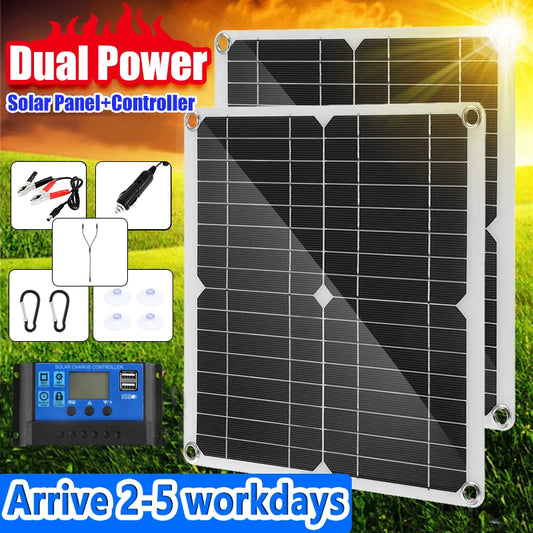 1Pc DC 12V-18V solar panel kit with 60A controller,USB and 5V solar charger, used for power bank, car, boat, outdoor RV, camping