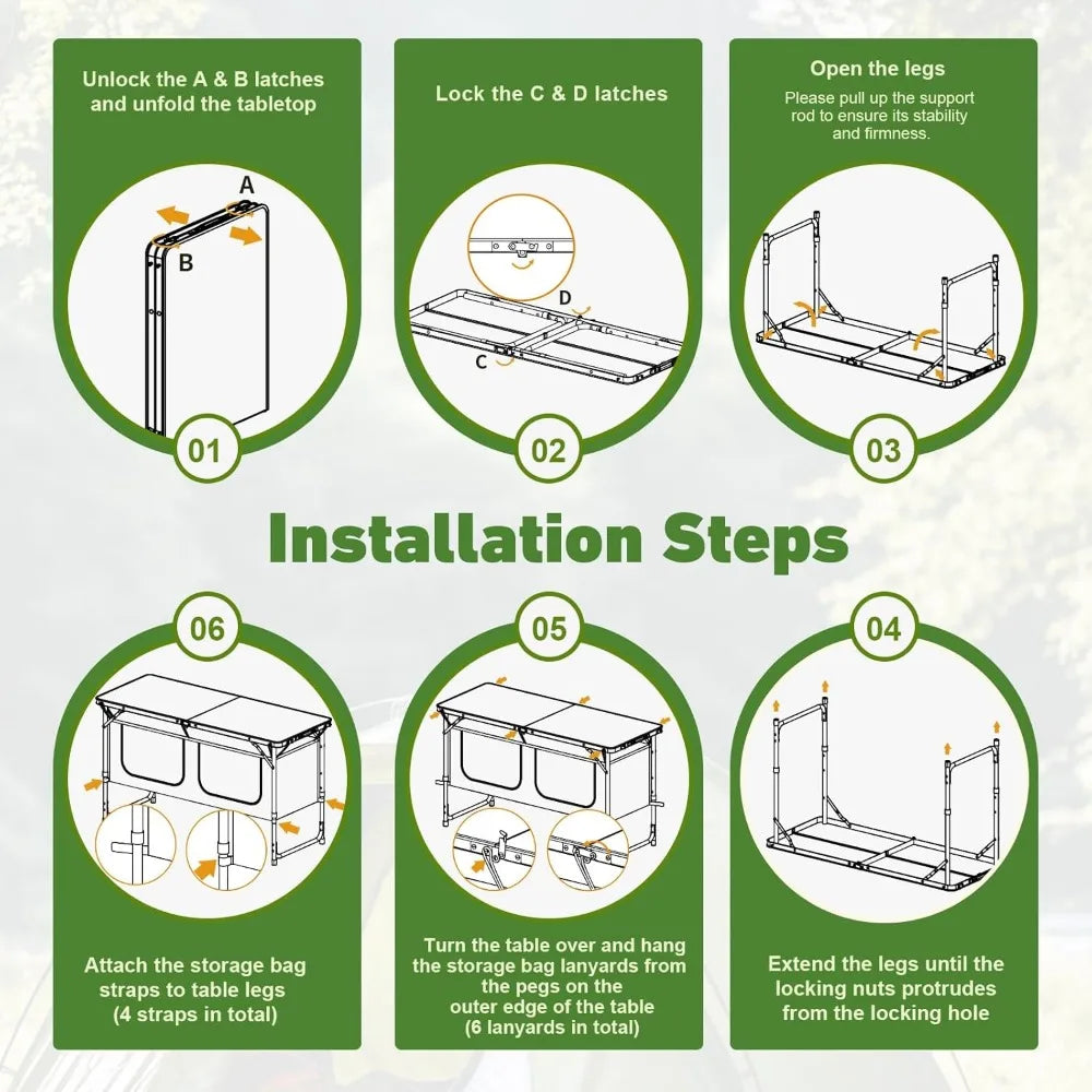 Folding Camping  with Storage, Lightweight & Portable, 3 Heights Adjustable Folding, Outdoor Tables