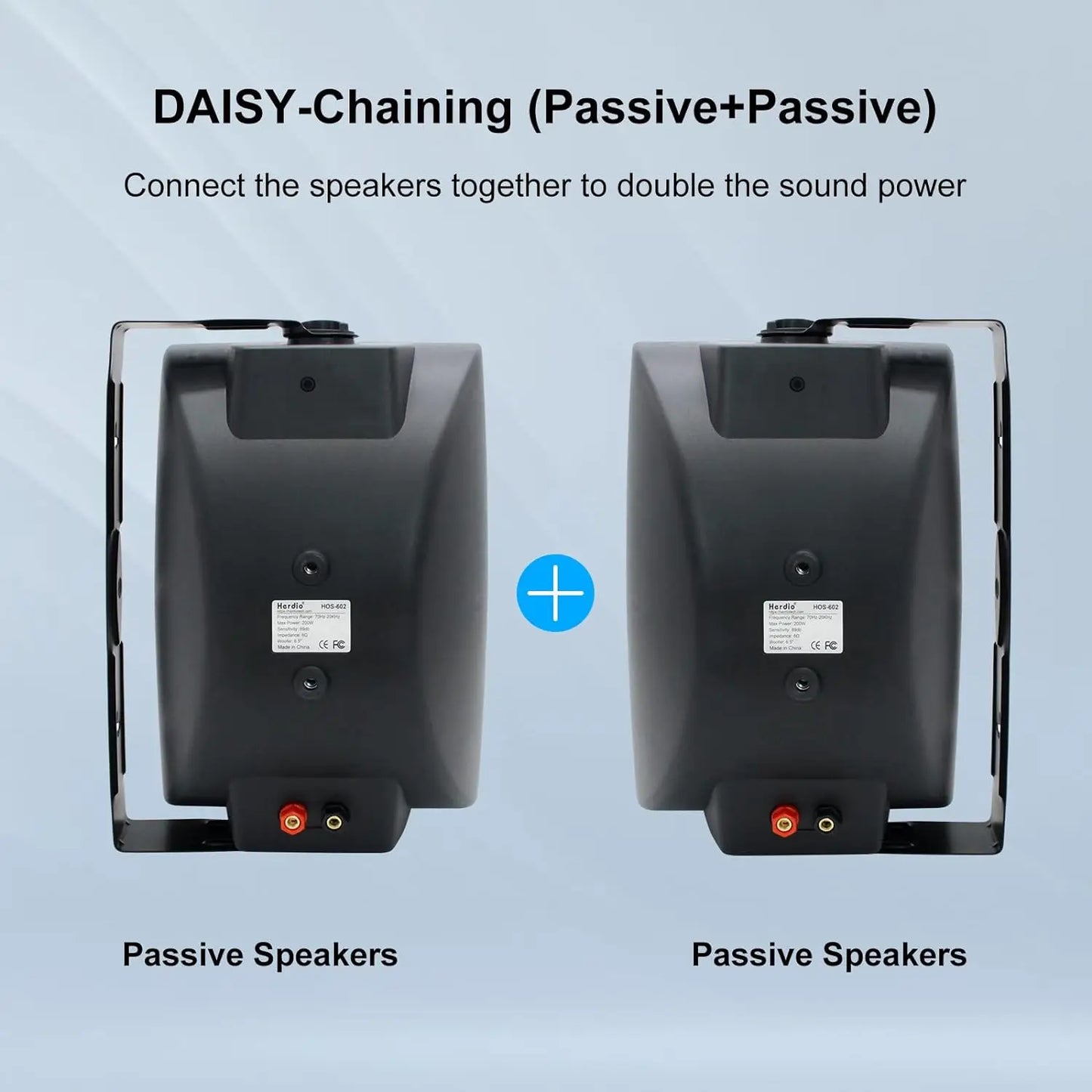 Herdio 2PCS 400W 6.5‘’ Passive Outdoor Speakers Wired Waterproof 2 Way Wall Mounted Speakers With Powerful Bass For Patio Home