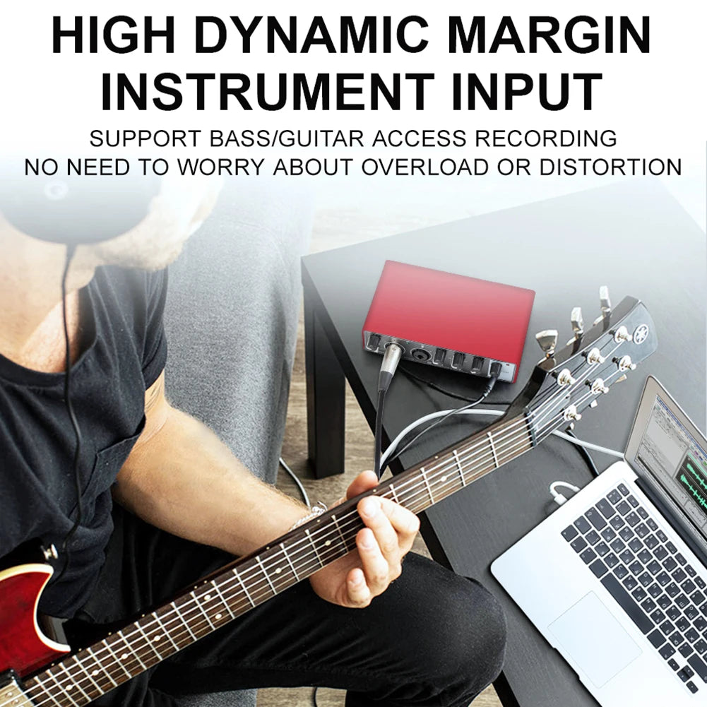 MD22 Recording Sound Card 48V Phantom Power 24-bit/192 KHZ USB Audio Interface with Loopback Monitor for Guitar Recording